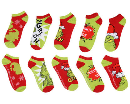 Dr. Seuss GRINCH Santa Christmas Naughty or Nice Low Cut Ankle Socks 5 Pack