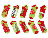 Dr. Seuss GRINCH Santa Christmas Naughty or Nice Low Cut Ankle Socks 5 Pack