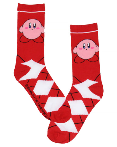 Nintendo Kirby Video Game Red Argyle Crew Socks For Men Women 1 Pair