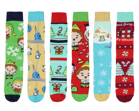 Elf The Movie Adult Holiday Buddy Inspired 6-Pack Crew Socks For Men And Women