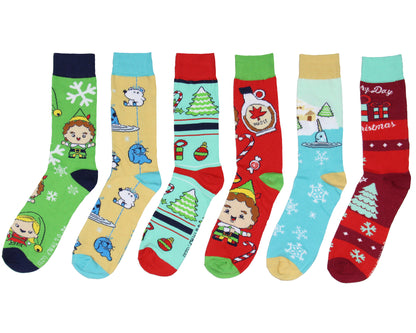 Elf The Movie Adult Holiday Buddy Inspired 6-Pack Crew Socks For Men And Women