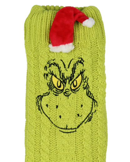 Dr. Seuss GRINCH Adult Faux Shearling Sweater Knit Slipper Socks for Men Women