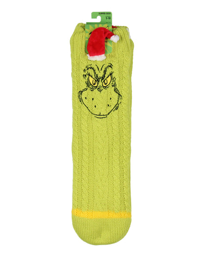 Dr. Seuss GRINCH Adult Faux Shearling Sweater Knit Slipper Socks for Men Women
