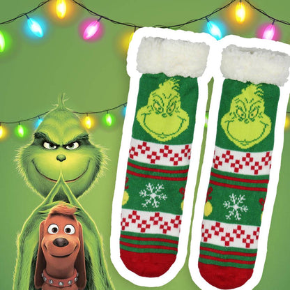 Dr Seuss GRINCH Adult Fair Isle Sweater Knit Slipper Socks For Men and Women