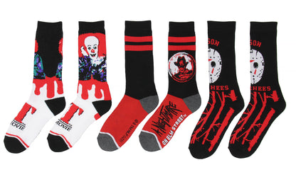 Horror Movie Friday The 13th A Nightmare On Elm Street IT Crew Socks Size 8-12