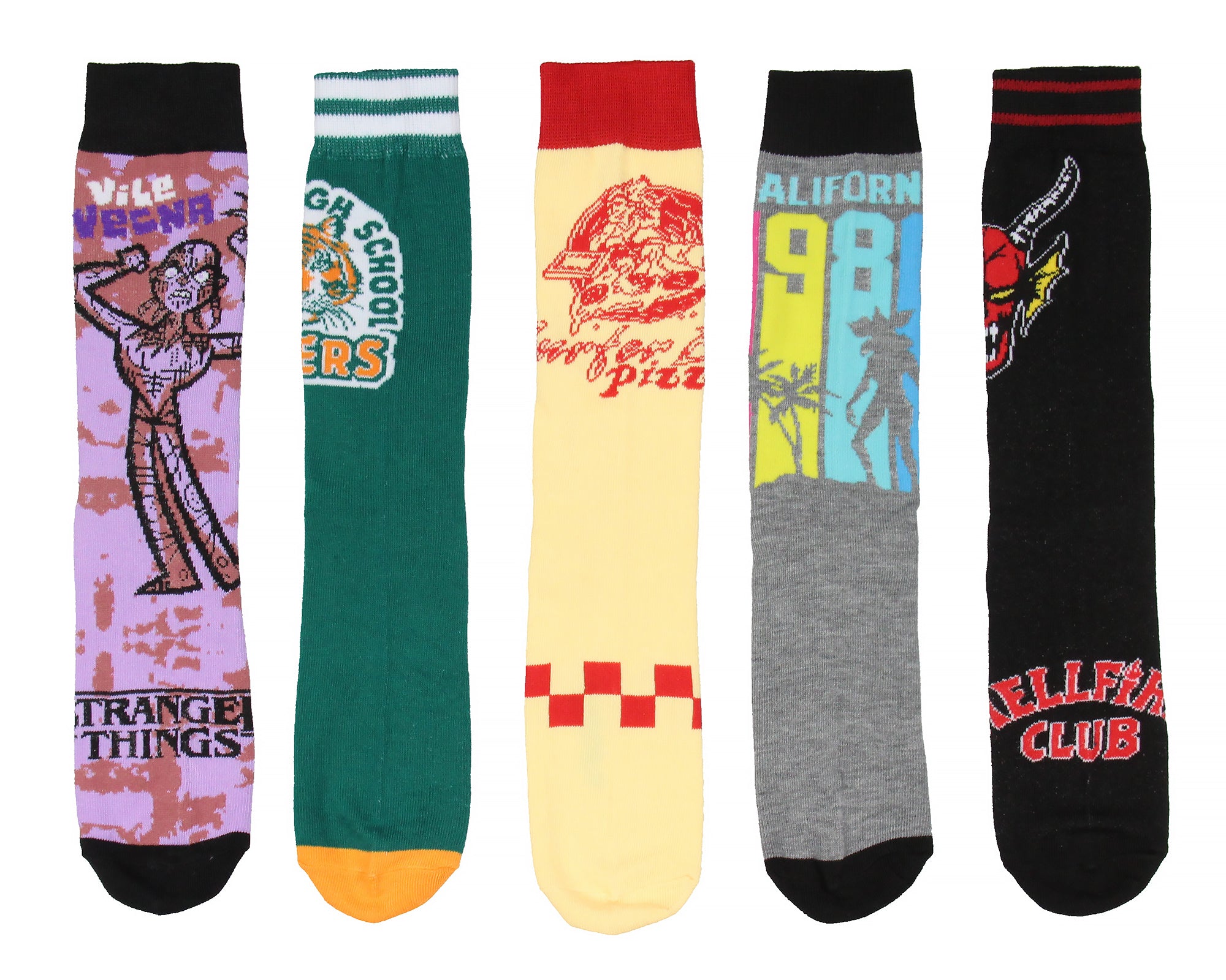 Stranger Things Hellfire Club Hawkins High School Adult Men's Crew Socks 5 Pairs