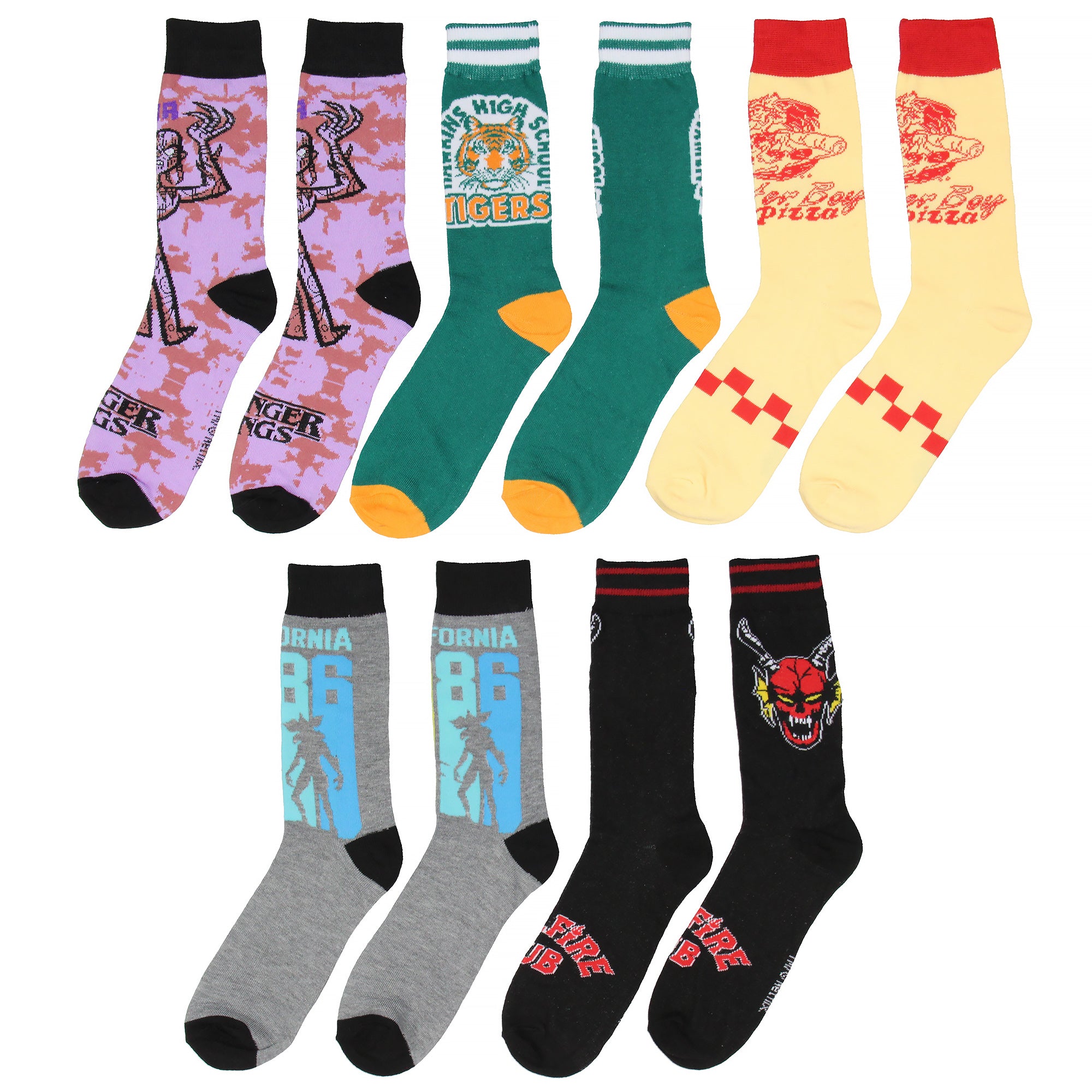 Stranger Things Hellfire Club Hawkins High School Adult Men's Crew Socks 5 Pairs