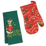 Dr Seuss How the GRINCH Stole Christmas Feelin Grinchy Oven Mitt and Towel Set