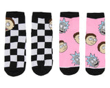 Rick and Morty Men's Face Expressions Print Checkered Quarter Crew Socks 2 Count