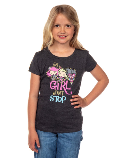 Marvel Girls' This Girl Won't Stop Chibi Superheroes Glitter T-Shirt