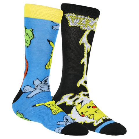 Pokemon Crew Socks Men's Pikachu Electric Shock and Kanto Starter Set 2 Pairs