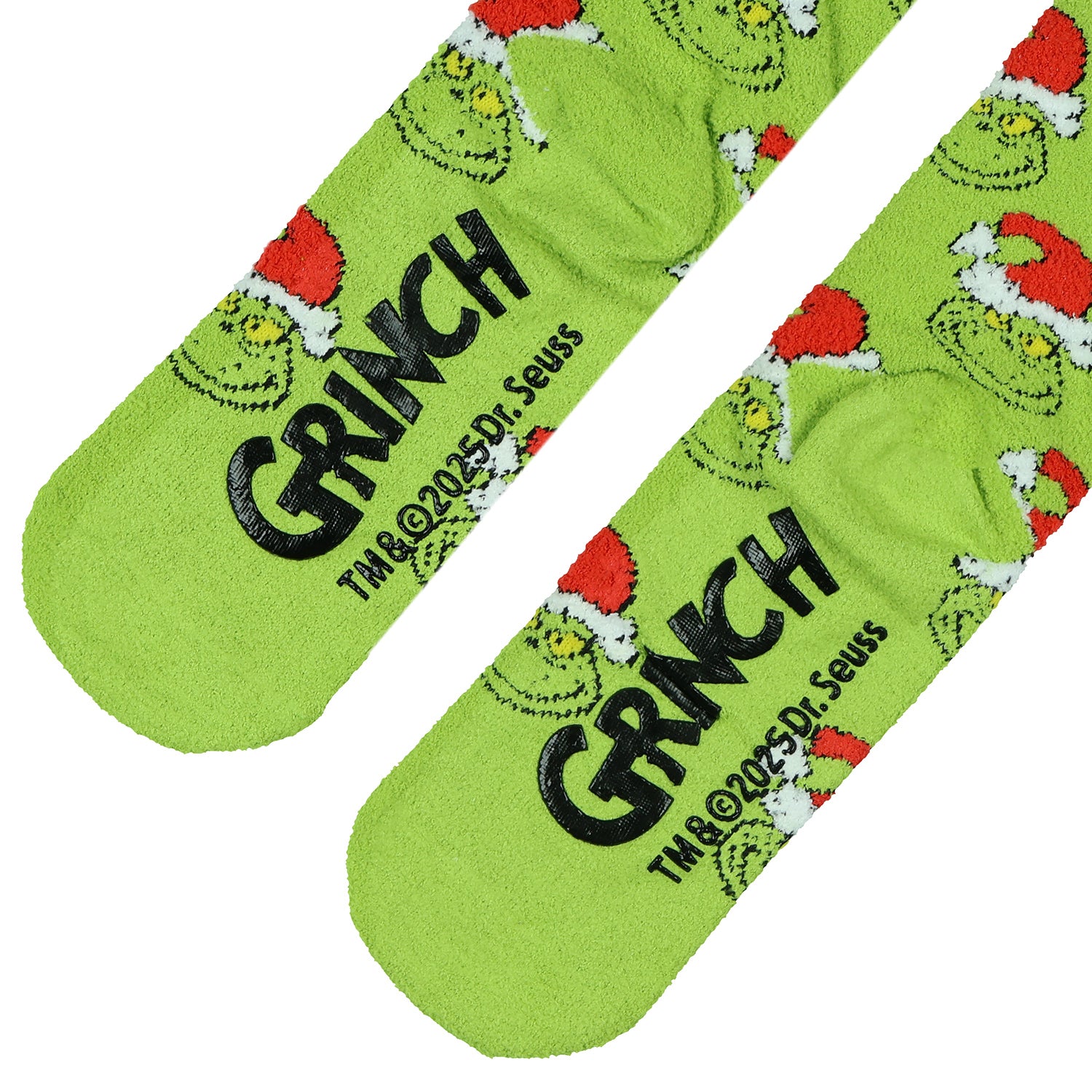 Dr. Seuss Adult The Grinch Santa Hat Fuzzy Cozy Anti-Slip Crew Socks 1 Pair OSFM