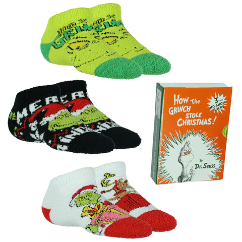 Dr. Seuss Women's How The Grinch Stole Christmas 3 Pair No-Show Socks (OSFM)