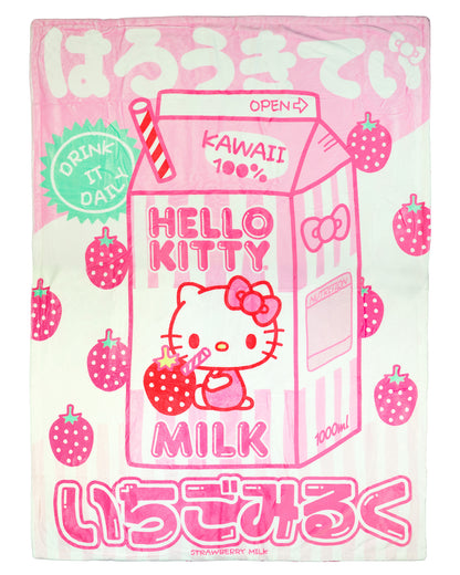 Sanrio Hello Kitty Blanket Strawberry Milk Double Sided Throw 45" x 60"