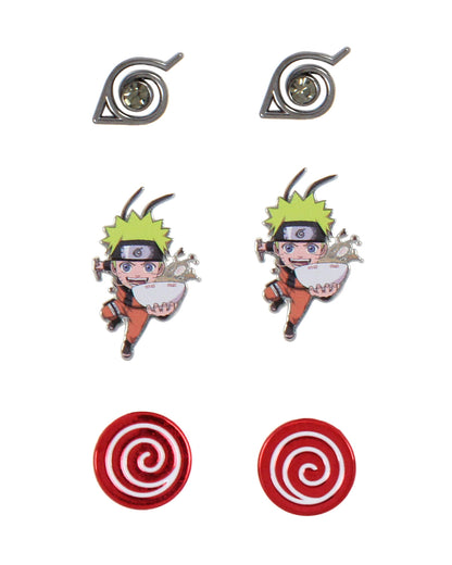 Naruto Shippuden Anime Manga Costume Jewelry Stud And Dangle Earrings Set 4 Pack - Seven Times Six