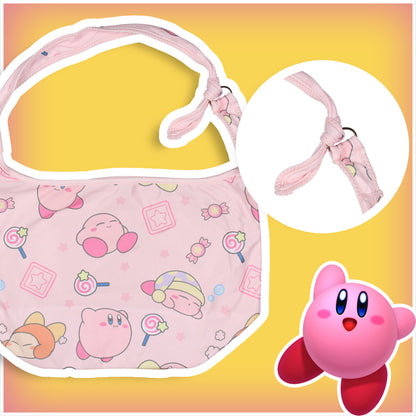 Kirby Pink Puffball Character And Snack Shoulder Crossbody Hobo Bag - Seven Times Six