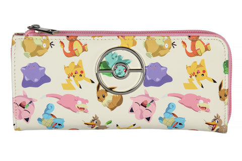 Pokemon Allover Character Zip Around Closure Faux Leather Wallet For Women
