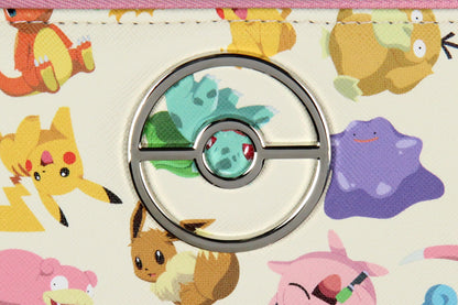 Pokemon Allover Character Zip Around Closure Faux Leather Wallet For Women