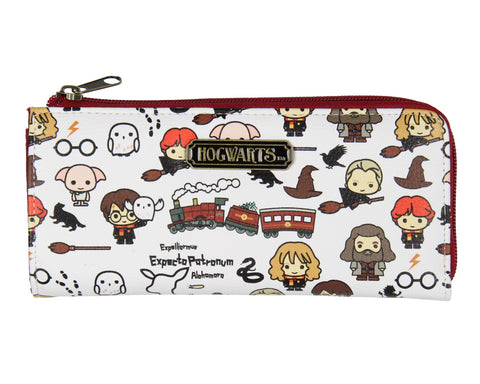 Harry Potter Wallet Allover Chibi Character Zip Closure Faux Leather Wallet