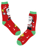 Peanuts Santa Snoopy And Woodstock Christmas Adult Fuzzy Plush Crew Socks 2 Pack