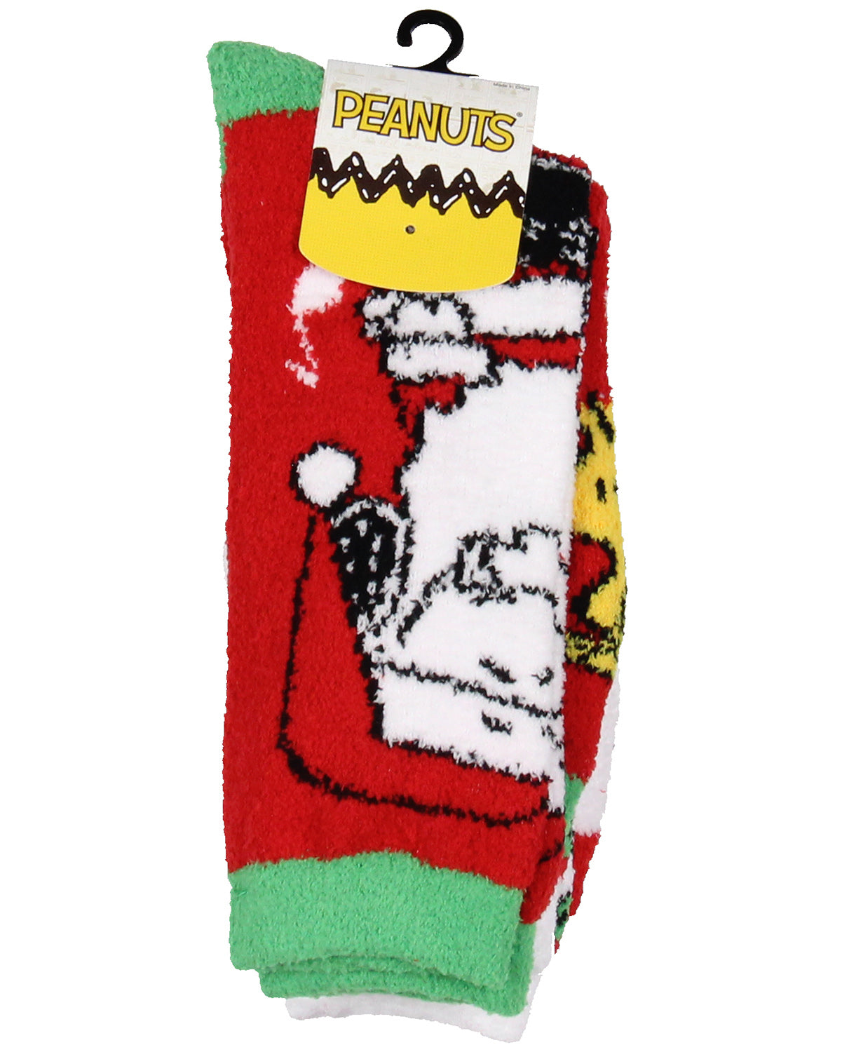 Peanuts Santa Snoopy And Woodstock Christmas Adult Fuzzy Plush Crew Socks 2 Pack