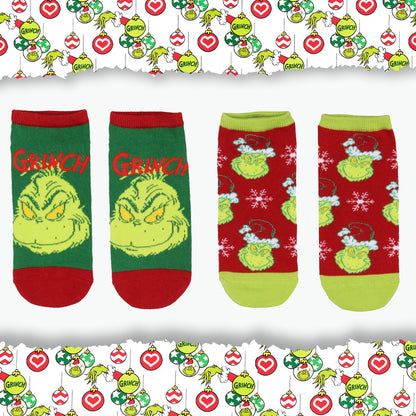 Dr. Seuss GRINCH Socks Adult Christmas Holiday No-Show Ankle Socks 2 Pairs