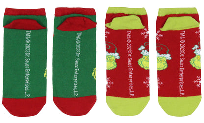 Dr. Seuss GRINCH Socks Adult Christmas Holiday No-Show Ankle Socks 2 Pairs