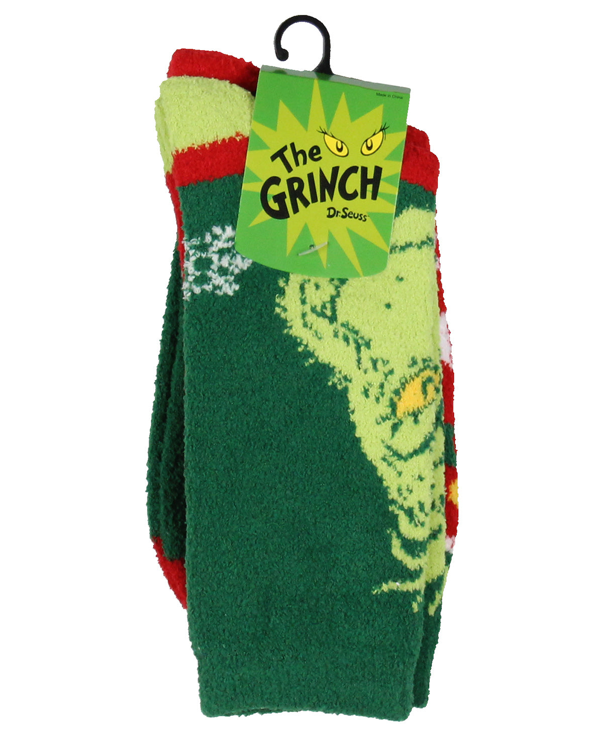 Dr. Seuss GRINCH Naughty Or Nice Christmas Adult Fuzzy Plush Crew Socks 2 Pack