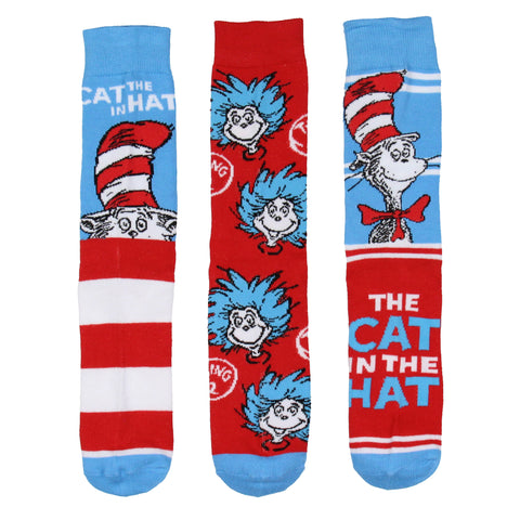 Dr. Seuss Cat in The Hat THING ONE THING TWO Adult Mid Calf Crew Socks 3 Pairs