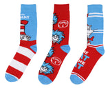 Dr. Seuss Cat in The Hat THING ONE THING TWO Adult Mid Calf Crew Socks 3 Pairs