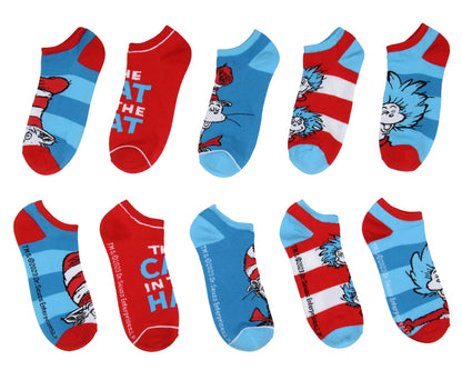 Dr. Seuss Socks Adult Cat In The Hat THING ONE THING TWO Low Cut Ankle Socks 5 Pack - Seven Times Six