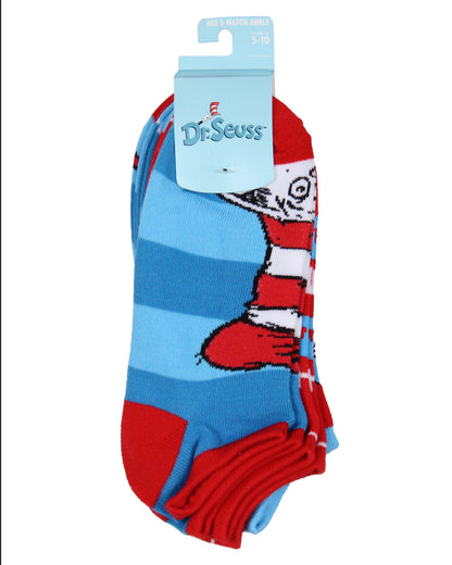 Dr. Seuss Socks Adult Cat In The Hat THING ONE THING TWO Low Cut Ankle Socks 5 Pack - Seven Times Six