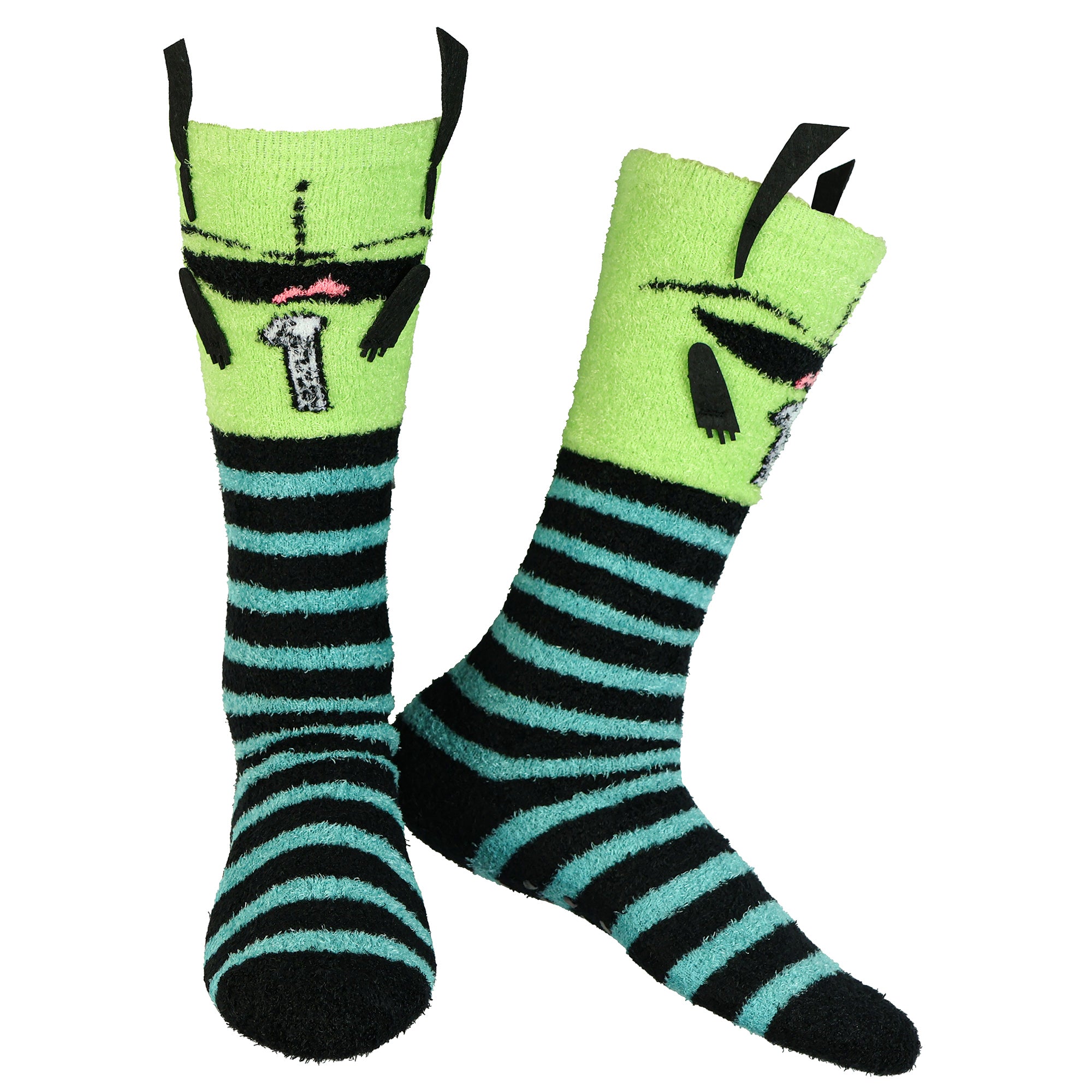 Invader Zim Gir 3D Character Fuzzy Plush Knee High Slipper Socks For Women 1 Pair