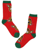 Rudolph The Red Nosed Reindeer Christmas Adult Fuzzy Plush Crew Socks 2 Pack