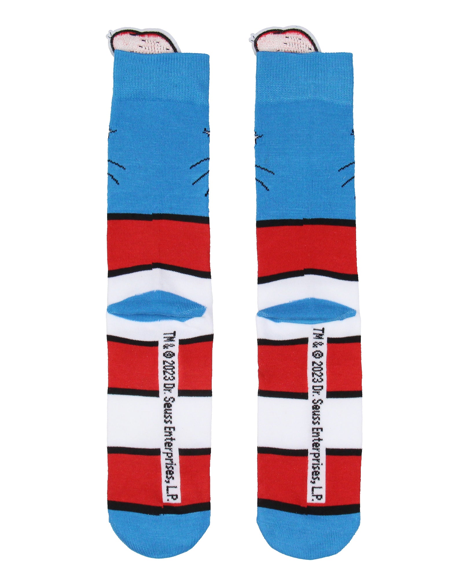 Dr. Seuss Cat In The Hat Adult Mid Calf Crew Socks with 3D Embroidered Hat