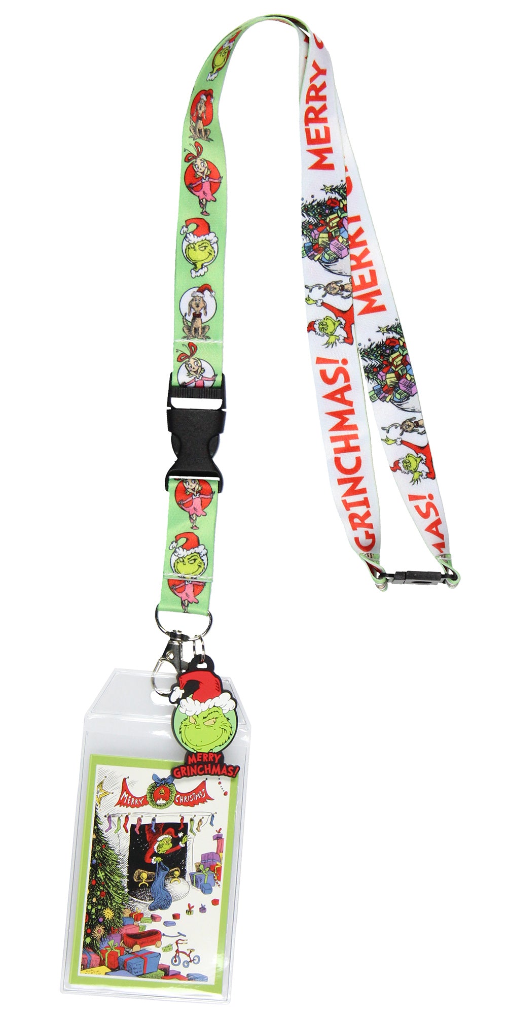 Dr. Seuss GRINCH Merry Grinchmas Holder Lanyard w/ 2" Logo Rubber Pendant