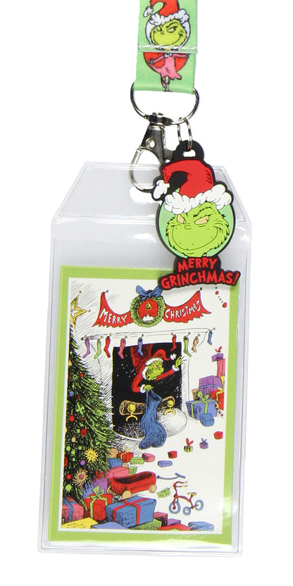 Dr. Seuss GRINCH Merry Grinchmas Holder Lanyard w/ 2" Logo Rubber Pendant