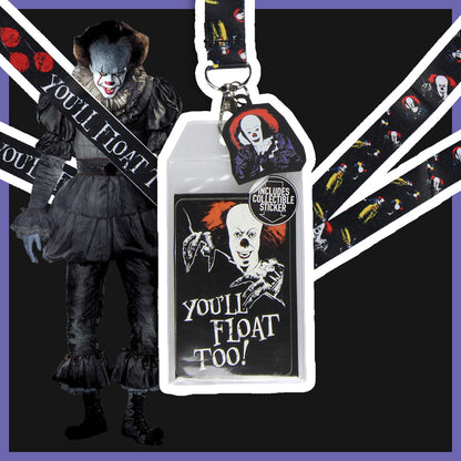 IT Pennywise Clown You'll Float Too! ID Badge Holder Lanyard w/ Rubber Pendant