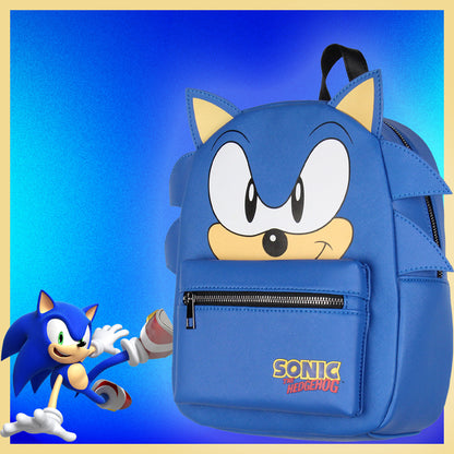 Sonic The Hedgehog Character with 3-D Ears and Quills Mini Faux Leather Backpack 13"