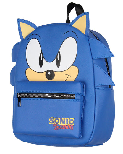 Sonic The Hedgehog Character with 3-D Ears and Quills Mini Faux Leather Backpack 13"