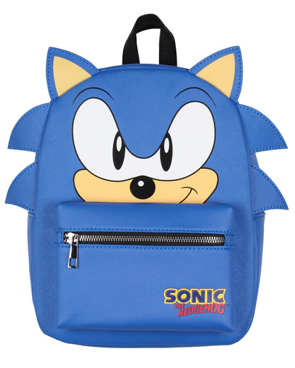 Sonic The Hedgehog Character with 3-D Ears and Quills Mini Faux Leather Backpack 13"