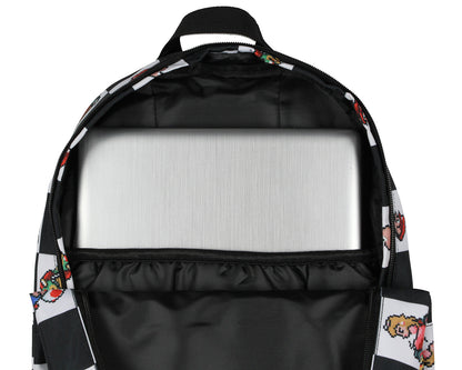 Super Nintendo Mario Kart 8-Bit Character Checkered Travel Laptop Backpack 17"