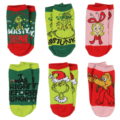 Dr. Seuss GRINCH Boys' Socks Character Low Cut Ankle No Show Socks 6 Pairs