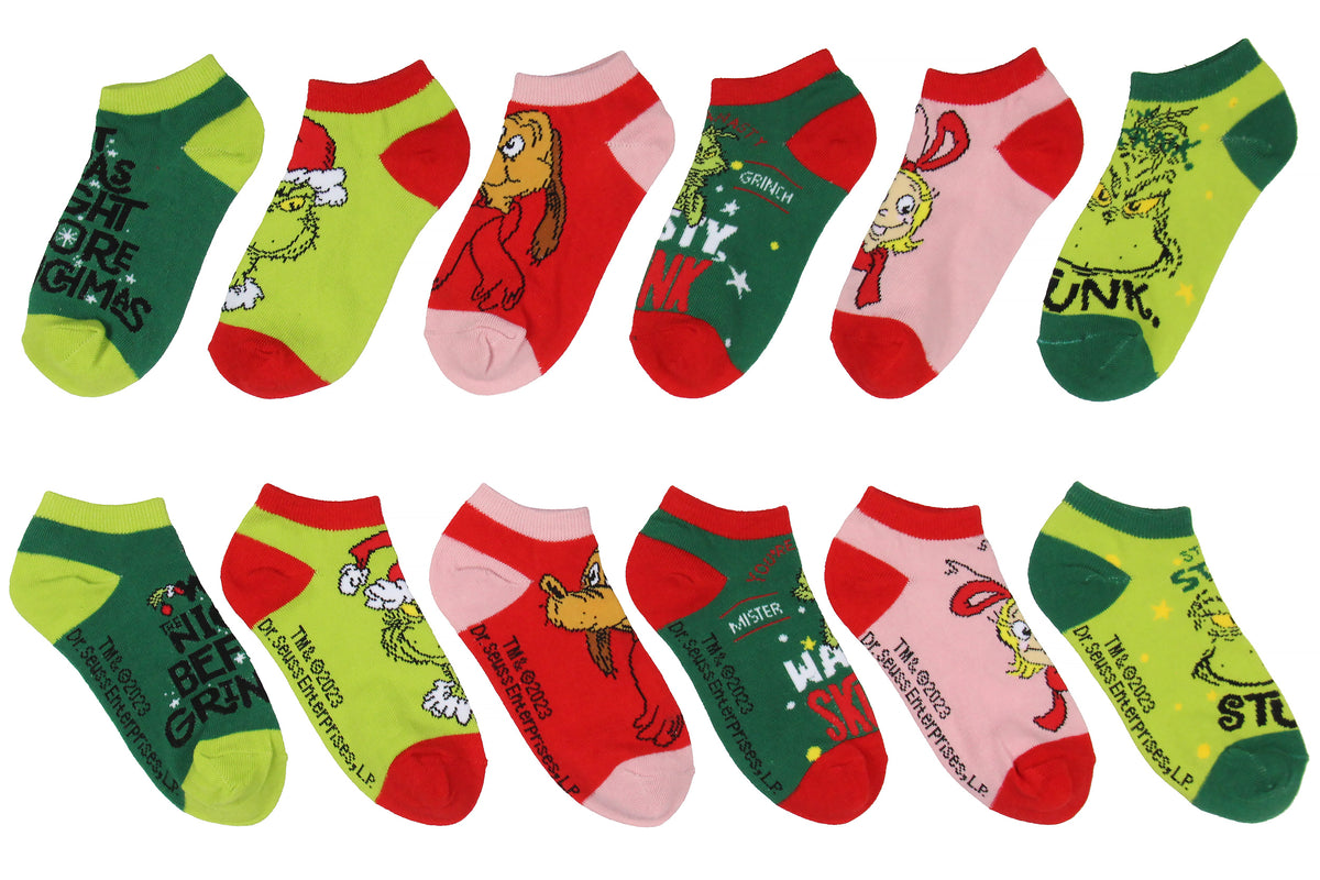 Dr. Seuss GRINCH Boys' Socks Character Low Cut Ankle No Show Socks 6 Pairs