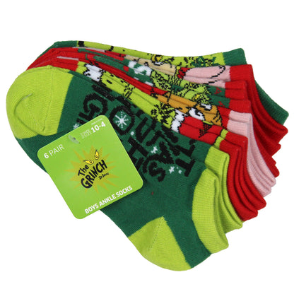 Dr. Seuss GRINCH Boys' Socks Character Low Cut Ankle No Show Socks 6 Pairs