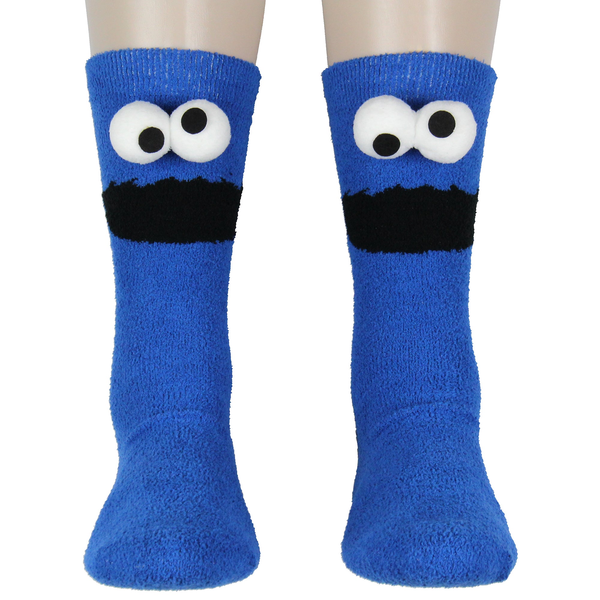 Sesame Street Socks 3D Eyes Cookie Monster Adult Chenille Fuzzy Plush Crew Socks