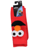 Sesame Street Socks 3D Eyes And Nose Elmo Adult Chenille Fuzzy Plush Crew Socks