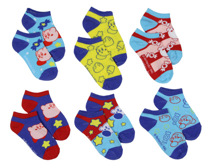 Kirby Character Game Design 6-Pack Youth No Shoe Ankle Socks Size 7-9