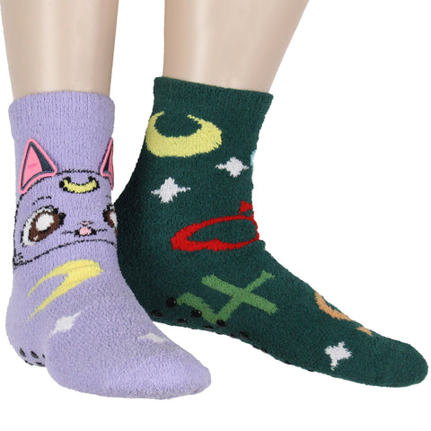 Sailor Moon Socks Women's Artemis And Luna 3D Ears Fuzzy Mid-Calf Crew Socks