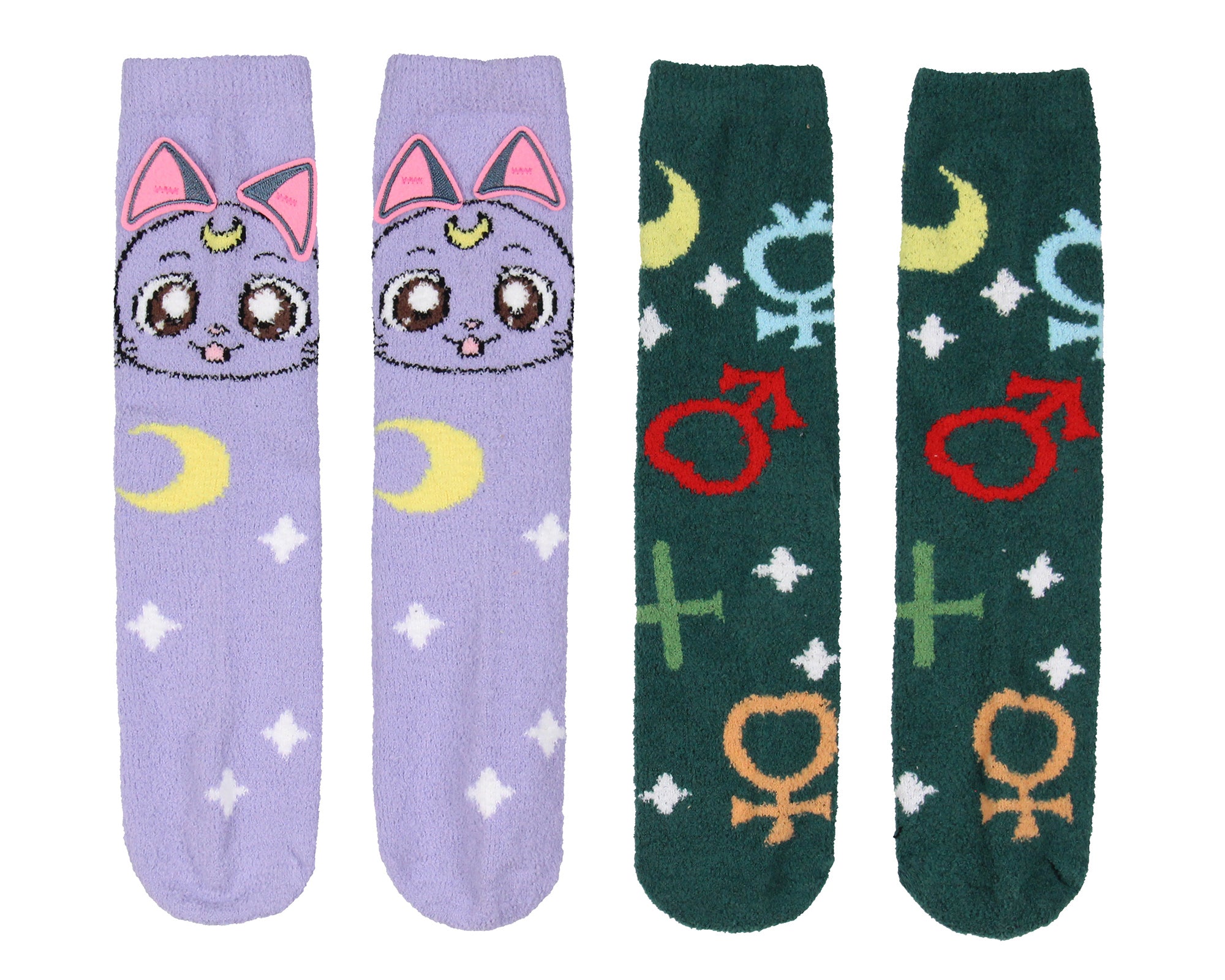 Sailor Moon Socks Women's Artemis And Luna 3D Ears Fuzzy Mid-Calf Crew Socks